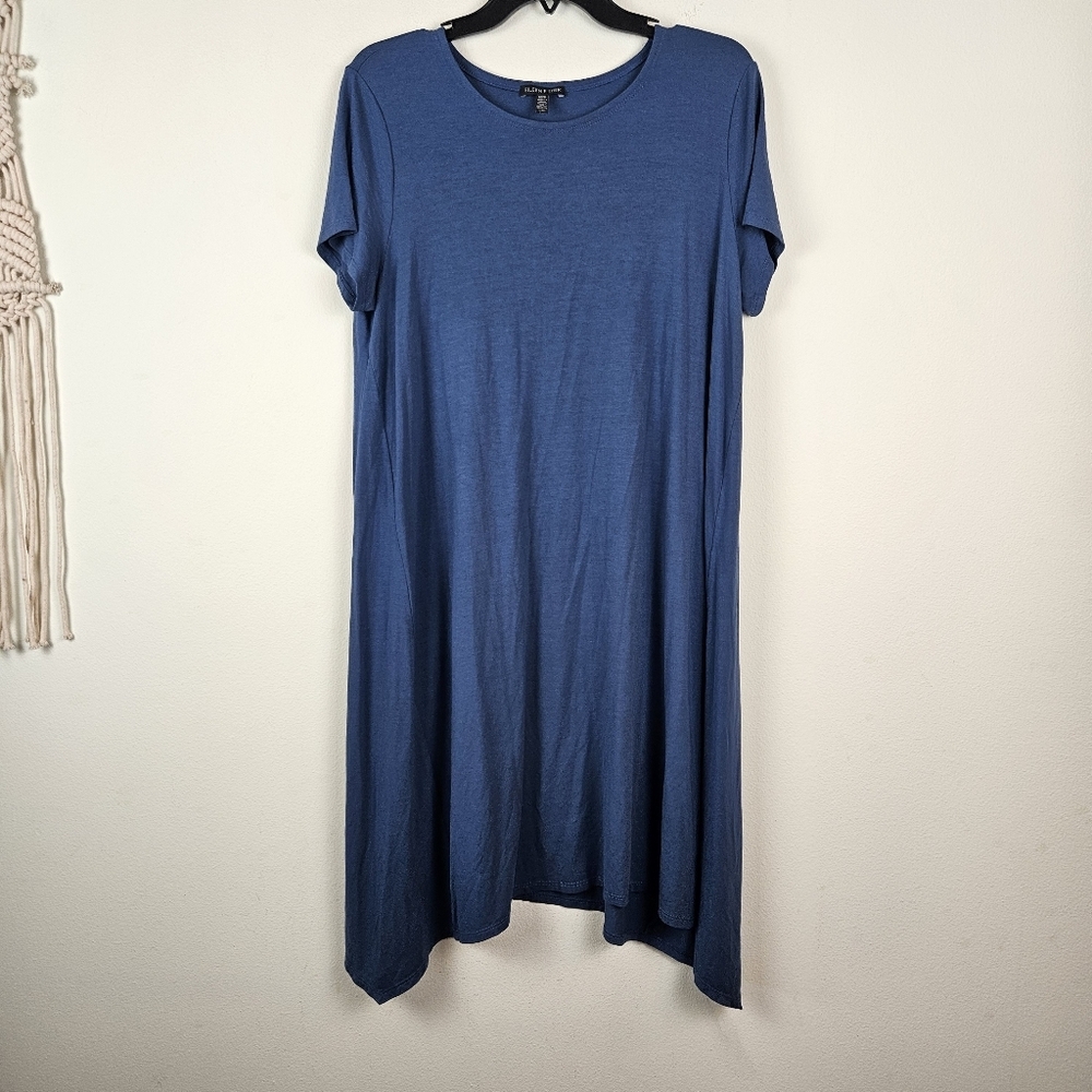 Eileen Fisher Viscose Spandex Jersey Knit Dress Size Large Blue